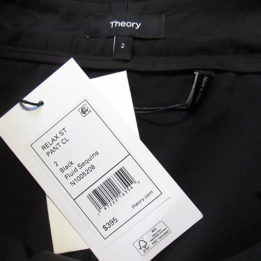 NWT Theory Relax Straight Ankle Crop in Black Allover Sequin Pants 2 $395 - Picture 8 of 11
